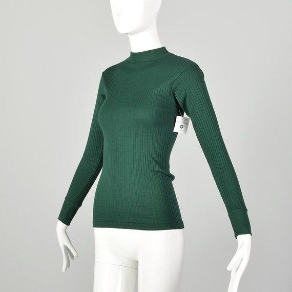 XS 1960s Deadstock Green Ribbed Knit Lightweight … - image 3