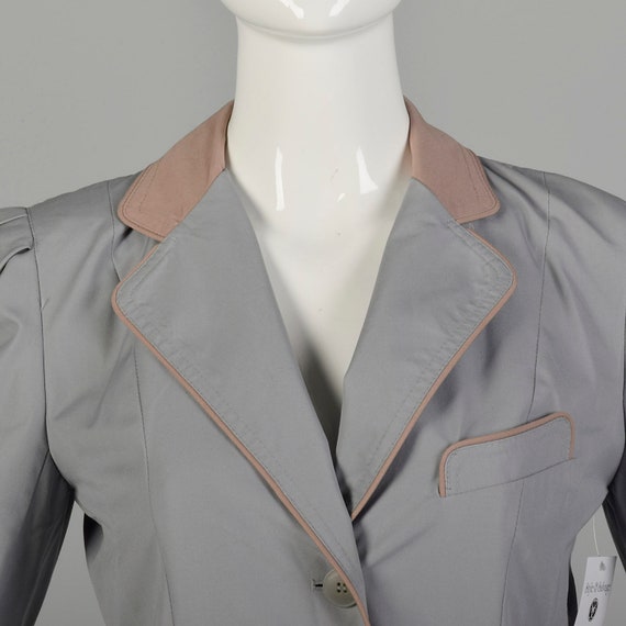 XS 1970s Trench Coat Grey Fitted Puff Sleeve Plea… - image 7