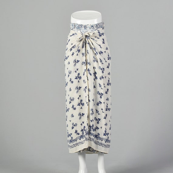 XS Blue and White Maxi Skirt 1990s Bohemian Boho F