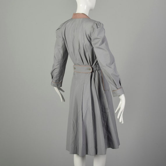 XS 1970s Trench Coat Grey Fitted Puff Sleeve Plea… - image 5