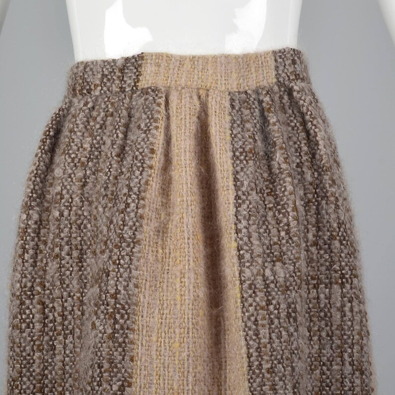 Small 1970s Tweed Maxi Skirt 70s Hippie Maxi Skirt Boho Maxi Skirt Wool Mohair Stripe Skirt Boucle Natural Brown Winter Vintage Maxi Sk
