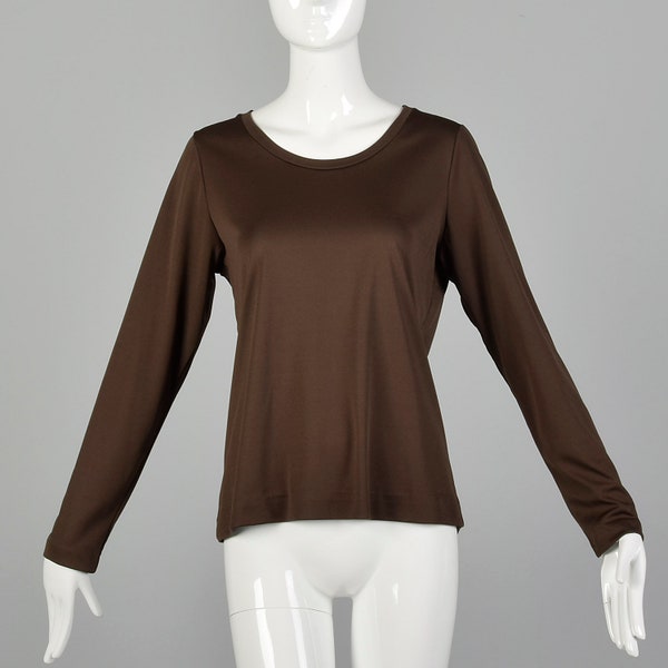 Small Rich Brown 1970s Long Sleeve Fall Winter Layering Shirt