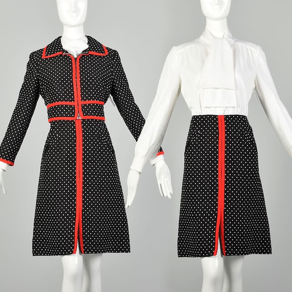 Medium 1970s Dress Jacket Ensemble Red Black Ivor… - image 1