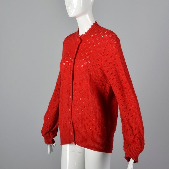 Medium Red Knit Cardigan Long Sleeve Button Up Vi… - image 2