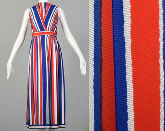 XS 1970s Midi Dress Red White and Blue July 4th Patriotic Independence Day Dress