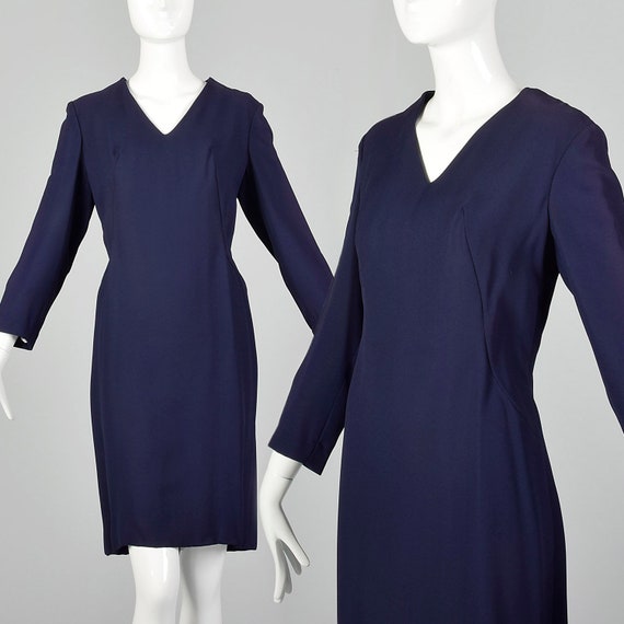 Small 1960s Shift Dress Vintage Navy Blue Dress C… - image 1