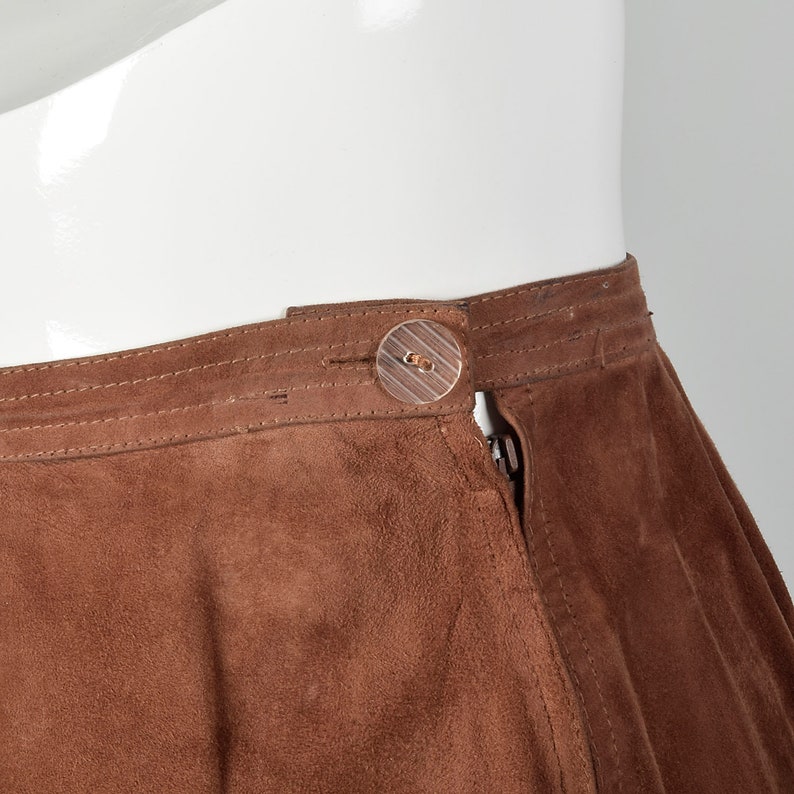 XS 1970s Brown Leather Skirt Vintage Suede Midi Skirt Boho - Etsy