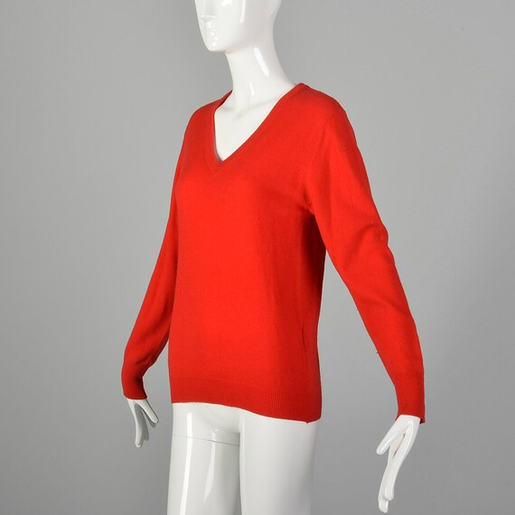 Small 1980s Red Sweater Cashmere Wool V-Neck Ligh… - image 2