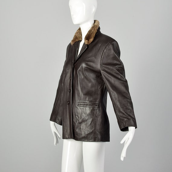 Small Leather Jacket Brown  Sheared Fur Collared … - image 2