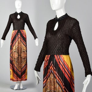 Medium 1970s Bohemian Multi-Color Long Sleeve Maxi Costume Dress image 1