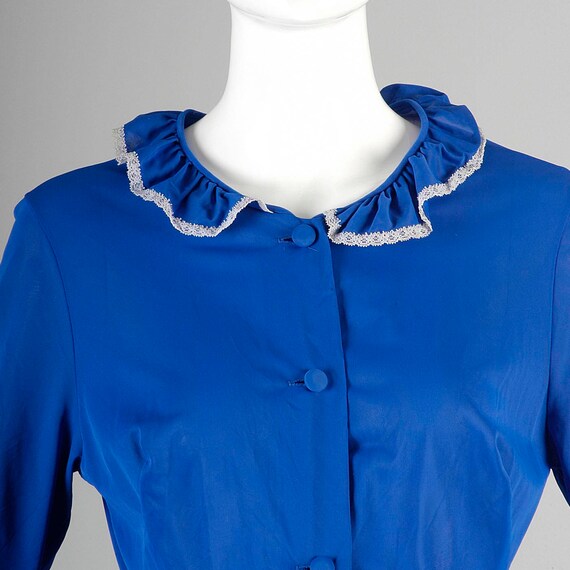 Small 1970s Peignoir 70s Robe Royal Blue Button U… - image 2