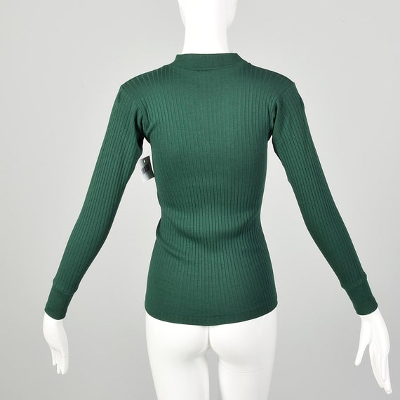 XS 1960s Deadstock Green Ribbed Knit Lightweight … - image 2