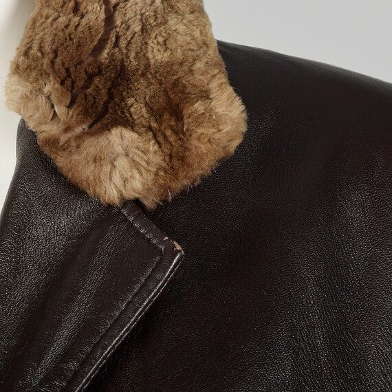 Small Leather Jacket Brown  Sheared Fur Collared … - image 6