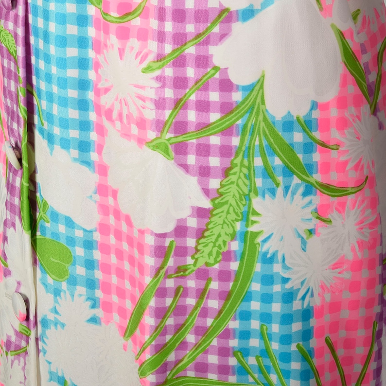 Large Maxi Dress 1970s Colorful Bright Floral Belt Long Sleeve
