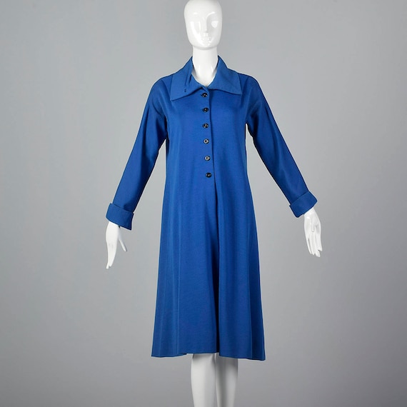 Small 1970s Blue Loose Winter Dress Long Sleeve D… - image 1