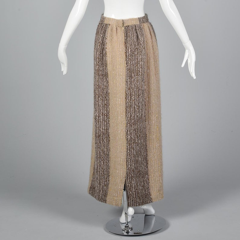 Small 1970s Tweed Maxi Skirt 70s Hippie Maxi Skirt Boho Maxi Skirt Wool Mohair Stripe Skirt Boucle Natural Brown Winter Vintage Maxi Sk