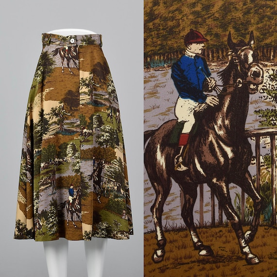 XS Novelty Print Skirt Horse Theme Pockets Equestr