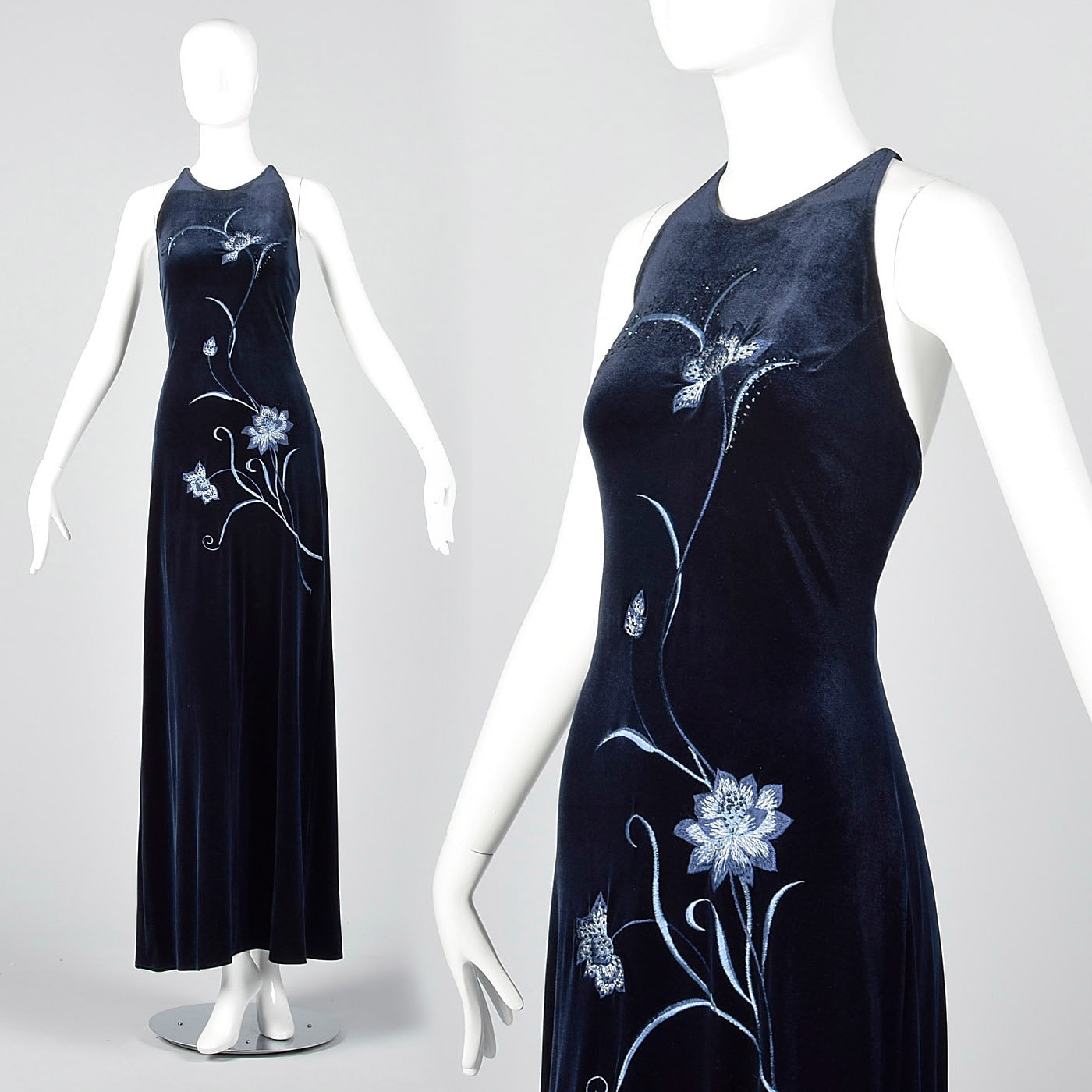 1990s blue velvet evening dress 1990s Blue Velvet Evening Dress main image 0