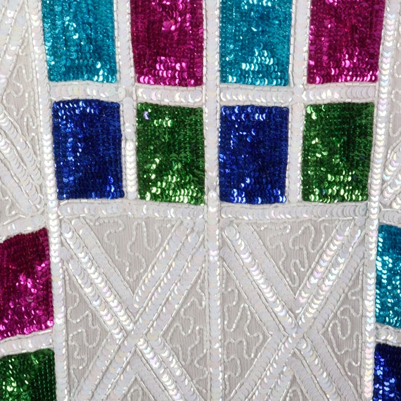 XS Deadstock Silk Sequined Jacket Beaded Colorful… - image 8