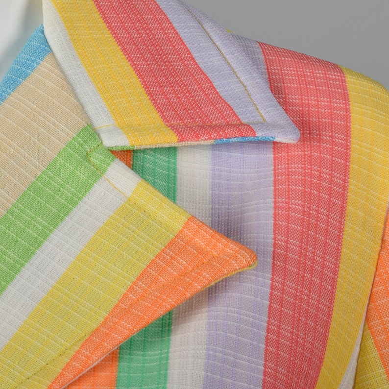 Small 1970s Rainbow Stripe Shirt Short Sleeve Button Down Casual Day Wear Patch Pockets Spring Summer 70s Vintage