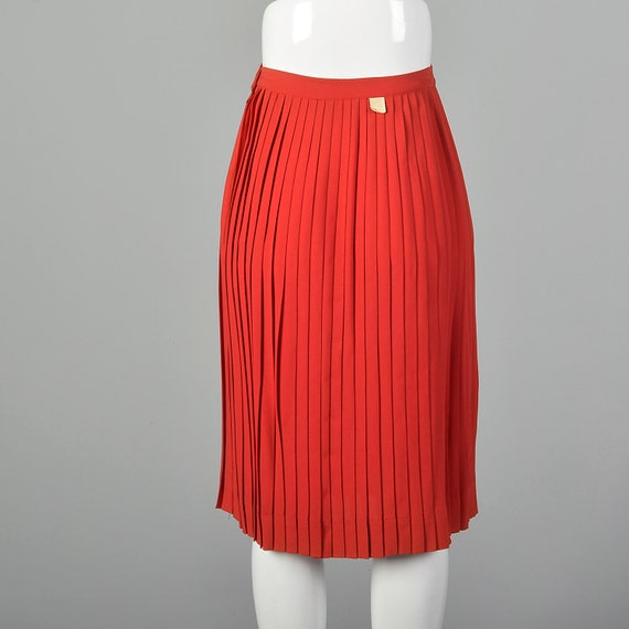 XS 1960s Red Rayon Skirt Vintage Light Weight Ple… - image 3