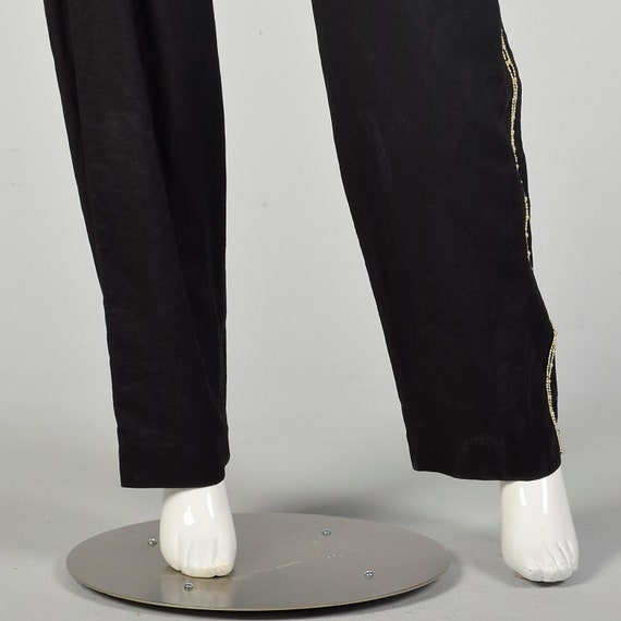 XL 1980s Jumpsuit Black Gold Beading Off Shoulder… - image 9