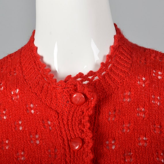 Medium Red Knit Cardigan Long Sleeve Button Up Vi… - image 5