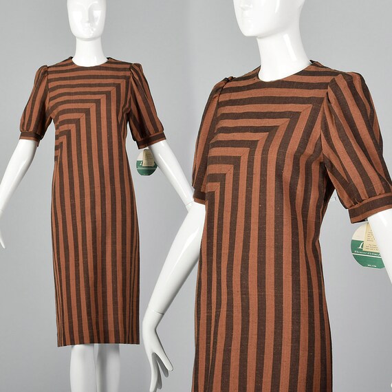 Medium Leslie Fay Dress Brown and Black Stripe Vin