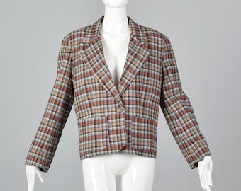 XXL 1970s Plaid Blazer Long Sleeve Blazer Patch Pockets Fall Autumn Outerwear Separates 70s Vintage