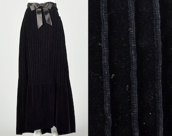 Small 1970s Black Velvet Skirt Formal Evening Maxi Waist Bow