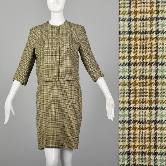 XS Pendelton Skirt Suit 1960s Cream Plaid Two Piec