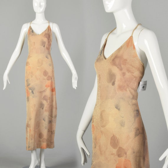 XS 1990s Knit Evening Dress Glittery Maxi Spaghett