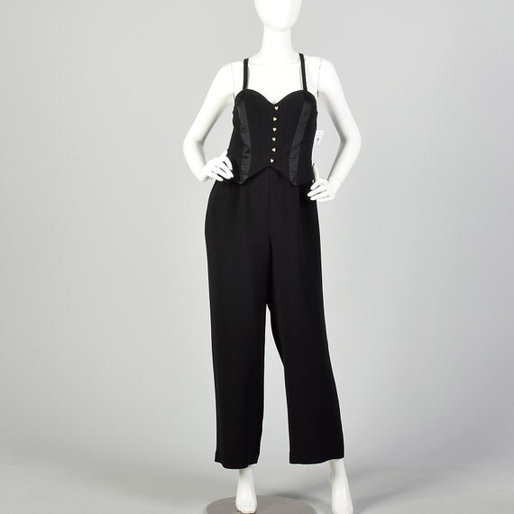 Medium 1980s Alberto Makali Jumpsuit Black Tuxedo… - image 1