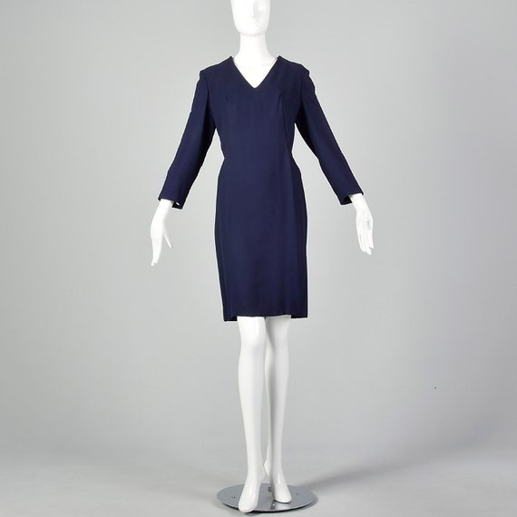 Small 1960s Shift Dress Vintage Navy Blue Dress C… - image 2