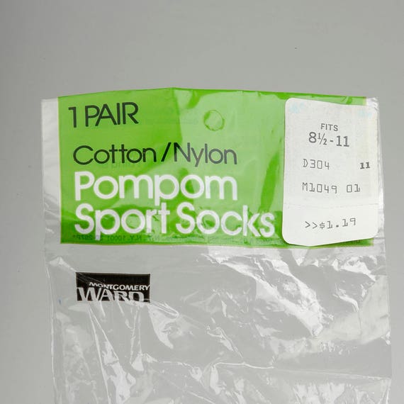 1970s Pom Pom Socks Sports Socks Pink Stitch Ankl… - image 3