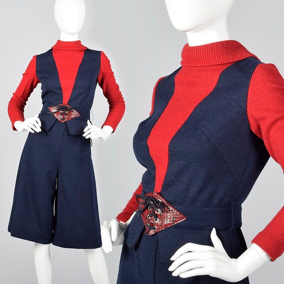 Small 1970s Knit Shorts and Blouse Set Vintage Cul