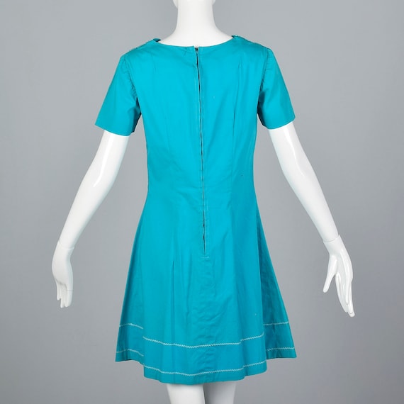 Small Turquoise Shift Dress Mirror Trim Embroider… - image 3