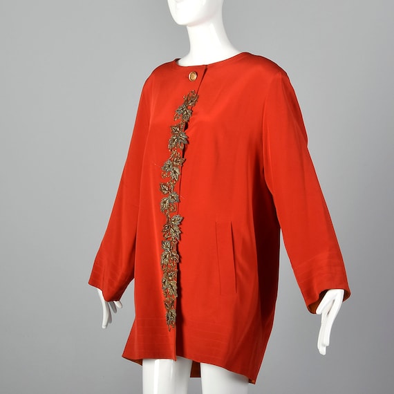 Large 1980s Anne Klein Red Silk Jacket Antique Tr… - image 3