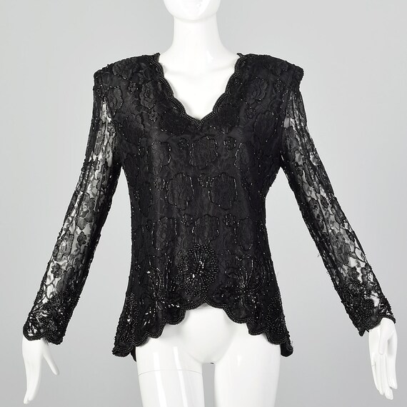 Large Lawrence Kazar 1980s Blouse Vintage Beaded B