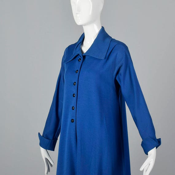 Small 1970s Blue Loose Winter Dress Long Sleeve D… - image 6