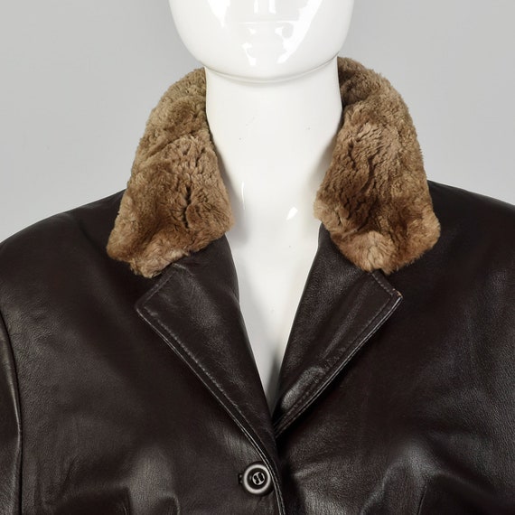 Small Leather Jacket Brown  Sheared Fur Collared … - image 5