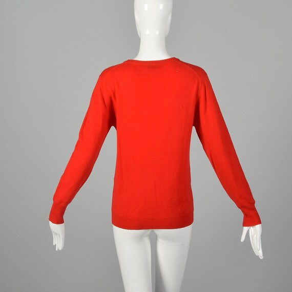 Small 1980s Red Sweater Cashmere Wool V-Neck Ligh… - image 3