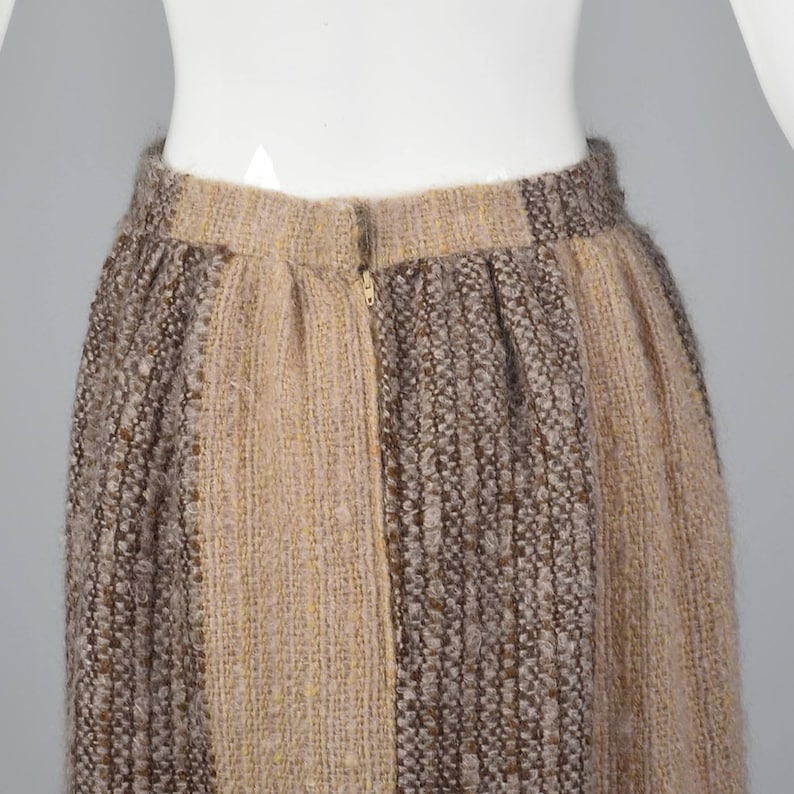 Small 1970s Tweed Maxi Skirt 70s Hippie Maxi Skirt Boho Maxi Skirt Wool Mohair Stripe Skirt Boucle Natural Brown Winter Vintage Maxi Sk