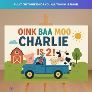 Banner de cumpleaños de Little Blue Truck: temática de animales de granja (descarga digital)