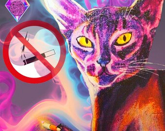 No Smoking Sign Kitty Magnet, Funny art for cat lovers, unique gift for cat lady, pet lovers, smokers, smoke fans, rebels, and kittens