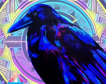 Vibrant Raven Art Magnet for crow, magpie, or blackbird lovers, unique gift for bird fans or Edgar Allen Poe fans.