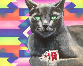 Poker Face Cat, arte divertido para los amantes de los gatos, regalo único para dueños de gatos, amantes de las mascotas y fanáticos del póquer o de los juegos de cartas.