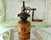 Vintage Coffee Bean Grinder, French 1960 39 s Wood Cast Iron Handle Pepper Spice Mill, Kitchen Farmhouse Country Home Décor, WORKING CONDITION