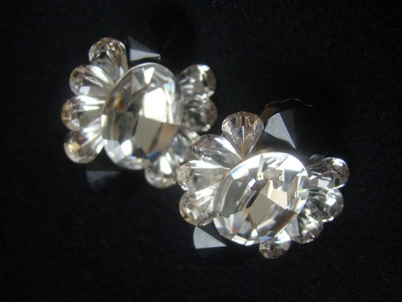 Swarovski Crystal Clip Earrings-Clear and Black C… - image 3