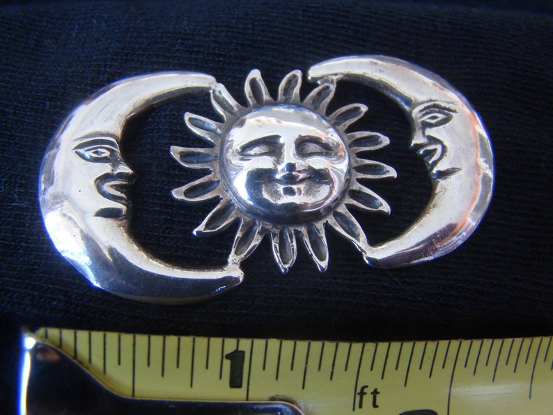Sun and Moon Pin Moon Sun Pin Sterling Silver Vintage Mexican Silversmith Made by Hand